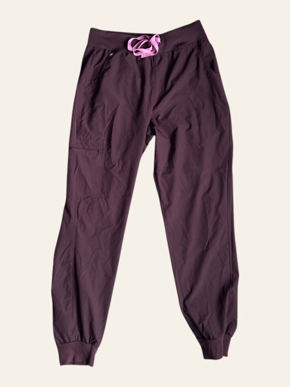 FIGS Technical Collection Slim Cargo Scrub Jogger Pants Plum Burgundy Pull On M